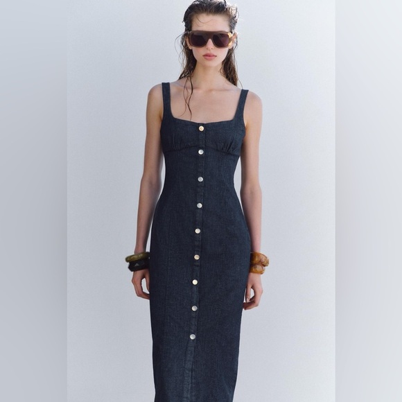 Zara Dresses & Skirts - NWT ZARA STRAPPY DENIM MIDI DRESS SZ XL